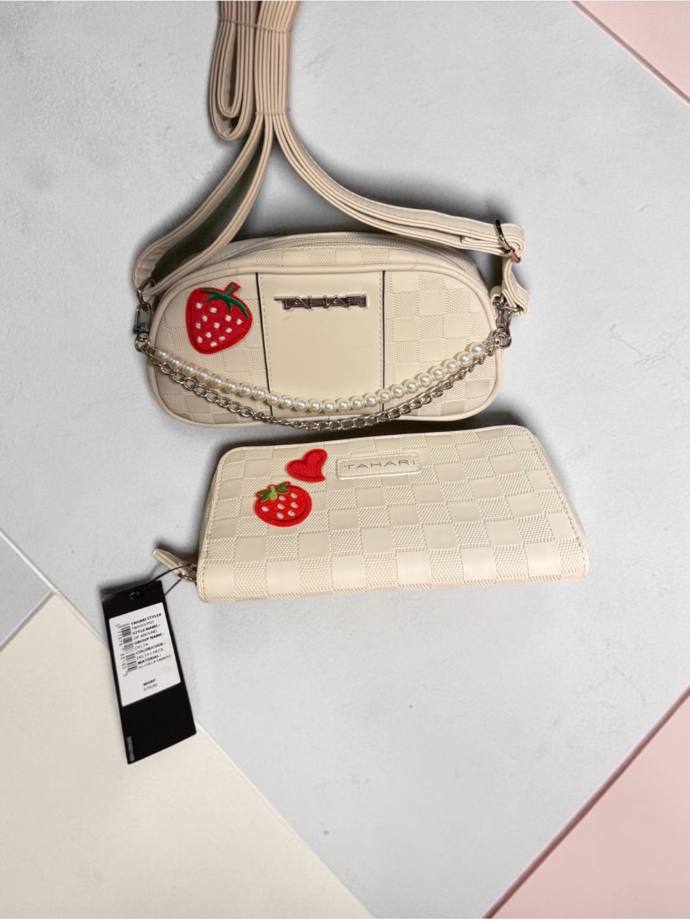 Taka Cream Crossbody with Strawberry Patch & Pearl-Chain Accent - Picture 3 of 3